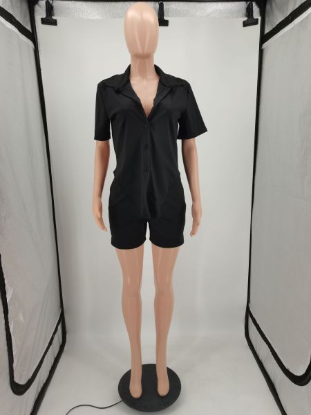 solid color shirt shorts two-piece set