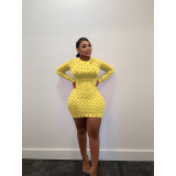 Fashionable Sexy O Neck Hollow Mesh Dress