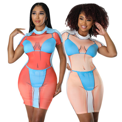 Positioning printing underwear outer wear visual effect multicolor dress