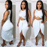 Solid Silky Sexy Cropped Navel Pleated Dress