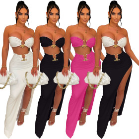 Casual Fashion Sexy Wrap Breast Irregular Skirt Suit Beachwear