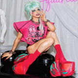 Street style fashion cartoon printing flying sleeves loose navel top K22L16681