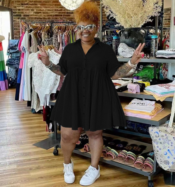 women's single breasted plus size fat woman cotton and linen dress