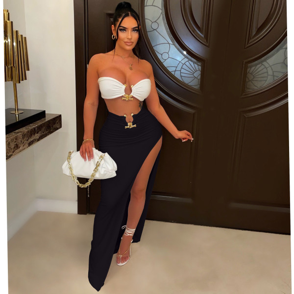 Casual Fashion Sexy Wrap Breast Irregular Skirt Suit Beachwear