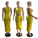 Solid Silky Sexy Cropped Navel Pleated Dress