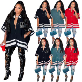 Plus Size Women's Half Sleeve Thread Panel Long Coat