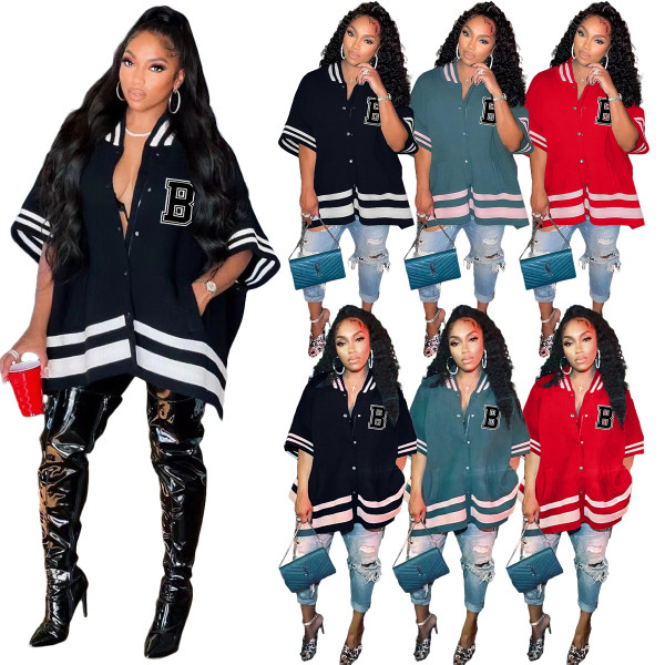 Plus Size Women's Half Sleeve Thread Panel Long Coat