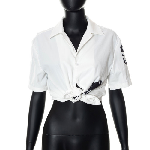 Lapel Shirt Print Contrast Color Fashion Small Cardigan
