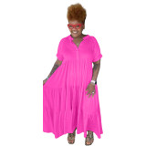 Plus Size Women Fashion Casual Button Lapel Dress