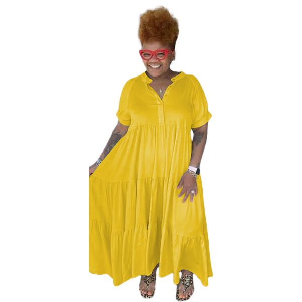 Plus Size Women Fashion Casual Button Lapel Dress