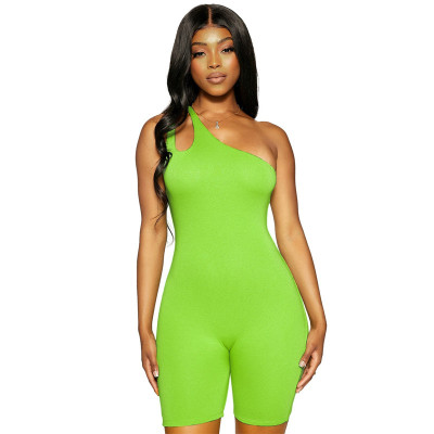 Solid Color One Shoulder Slim Fit Hip Lift Sports Yoga Jumpsuit
