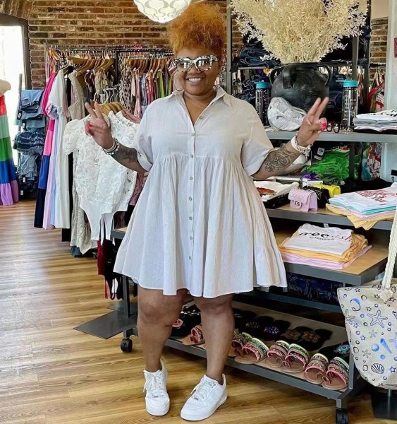 women's single breasted plus size fat woman cotton and linen dress