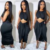 Solid Silky Sexy Cropped Navel Pleated Dress