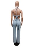 strapless halterneck ripped tassel suit