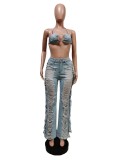strapless halterneck ripped tassel suit