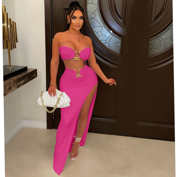 Casual Fashion Sexy Wrap Breast Irregular Skirt Suit Beachwear