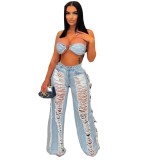 strapless halterneck ripped tassel suit