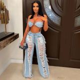 strapless halterneck ripped tassel suit