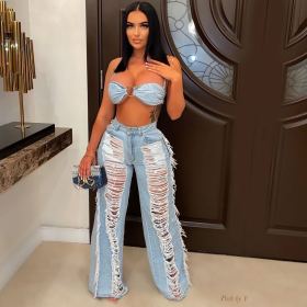 strapless halterneck ripped tassel suit