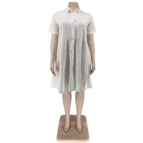 women's single breasted plus size fat woman cotton and linen dress