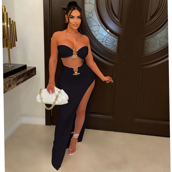 Casual Fashion Sexy Wrap Breast Irregular Skirt Suit Beachwear