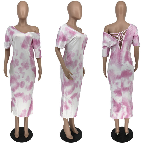 Tie-Dye V-Neck Tie Dress