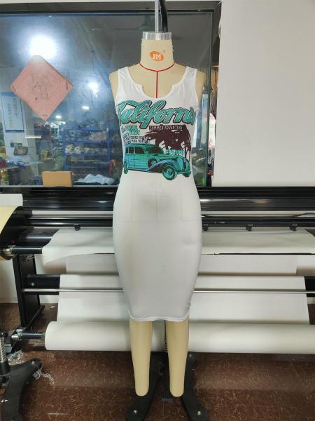 Fashion Casual Women's California Summer Vacation Style Digital Print Skinny Beach Dress