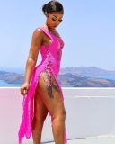 Beach Dress Hook-and-tie fringed cutout holiday dress