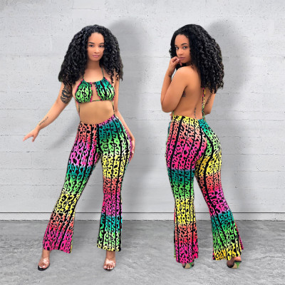Sexy Fashion Print Halter Backless Jumpsuit