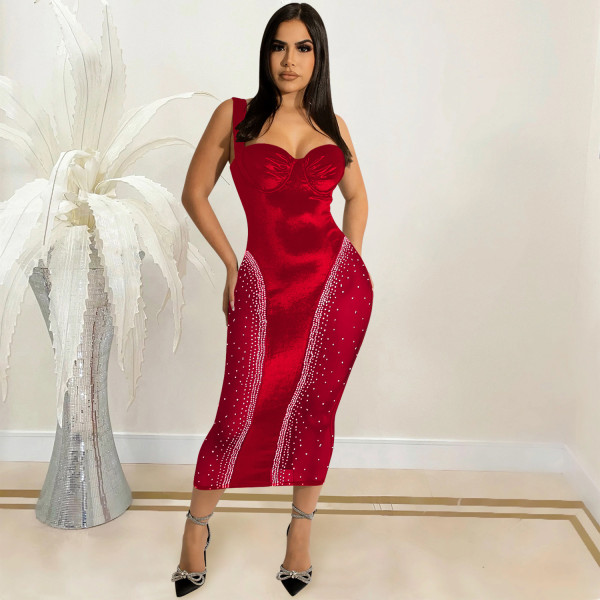 Solid Color Sexy Sling Wrap Bust Open Back Skinny Stretch Mesh Dress