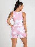 Casual Sports Comfortable Tank Top Shorts Print Set