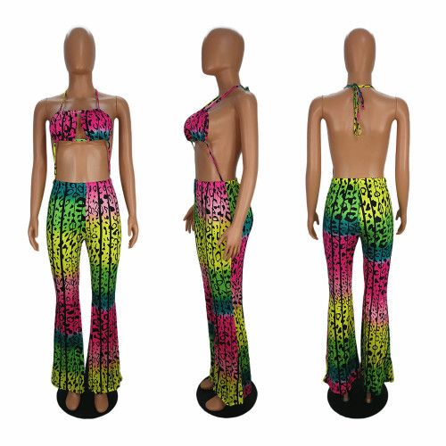 Sexy Fashion Print Halter Backless Jumpsuit