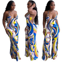 Sleeveless Printed Sling Wide-Leg Jumpsuit
