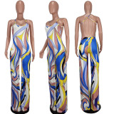 Sleeveless Printed Sling Wide-Leg Jumpsuit
