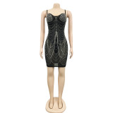 Sexy nightclub hot drill see-through suspender dress women's