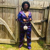 Printed Single-Breasted Lapel Loose Top Covered Hip Straight Trousers Set