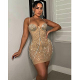 Sexy nightclub hot drill see-through suspender dress women's