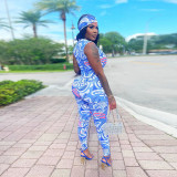 Fashion Print Sleeveless Low Cut High Waist Bodysuit Women