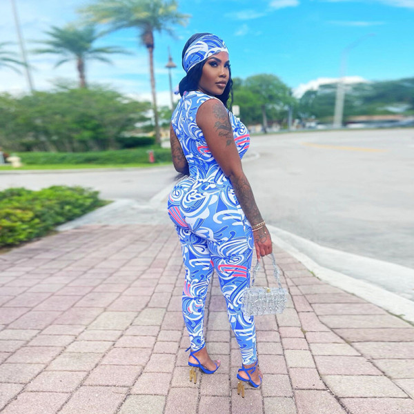 Fashion Print Sleeveless Low Cut High Waist Bodysuit Women