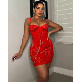 Sexy nightclub hot drill see-through suspender dress women's