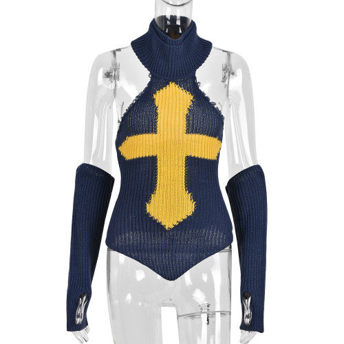 Knit Turtleneck Detachable Sleeve Sexy Small Statement Knit Top