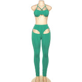 New sexy pleated top hollow high waist tight trousers casual suit women