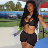 Sexy Mesh Perspective Hollow Sleeveless Top Cover Hip Shorts Suit Women