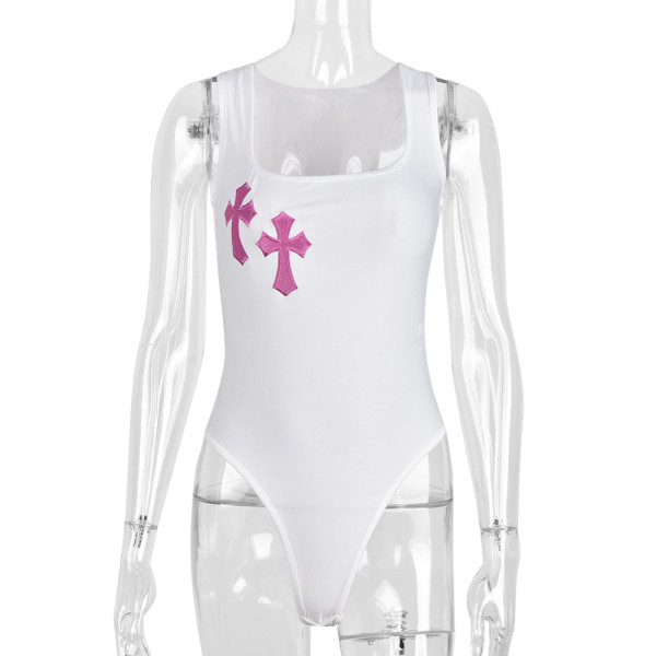 Skinny Sexy Cutout U-Neck Embroidered Women's Bodysuit
