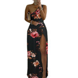 Women's High Waist Sexy Printed Slit One Shoulder Dresses Dresses OYM5858
