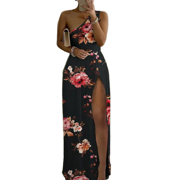 Women's High Waist Sexy Printed Slit One Shoulder Dresses Dresses OYM5858