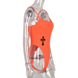 Sling tight sexy hollow U-neck jumpsuit