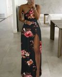 Women's High Waist Sexy Printed Slit One Shoulder Dresses Dresses OYM5858