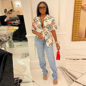 Women's Sexy Print Single Breasted Lapel Loose Long Top