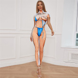 Women's Fashion Colorblock Print Skinny Sports Jumpsuit